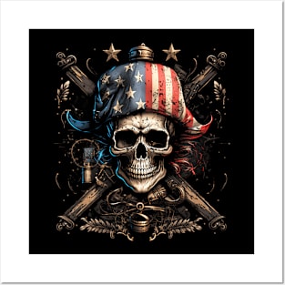 Pirate 4th of July American Flag USA America Funny Posters and Art